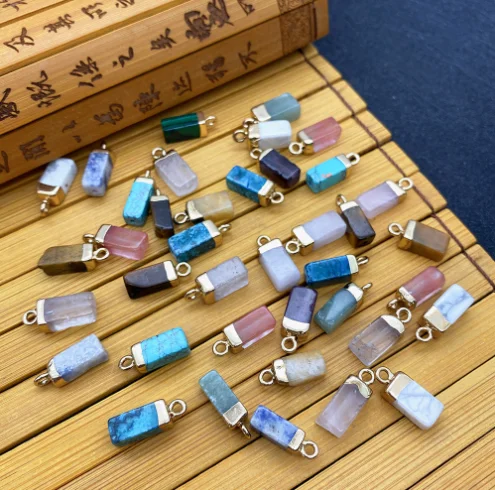 Natural Stone Square Rectangle Pendant Charms for Necklace Earring Jewelry Making Turquoise Rosequartz gemstone Accessories