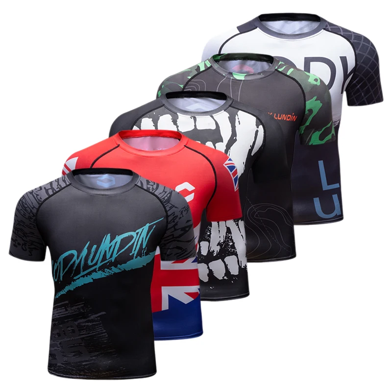 Wholesale MMA bjj wear rash guard custom compression gym mens sublimation printed logo graphics t shirt