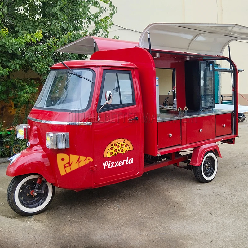 ALLBETTER Custom 3 Wheel Ape Coffee Bar Tuk Tuk Food Truck Pizza Motorcycle Electric Tricycle Food Cart Cook Trailer