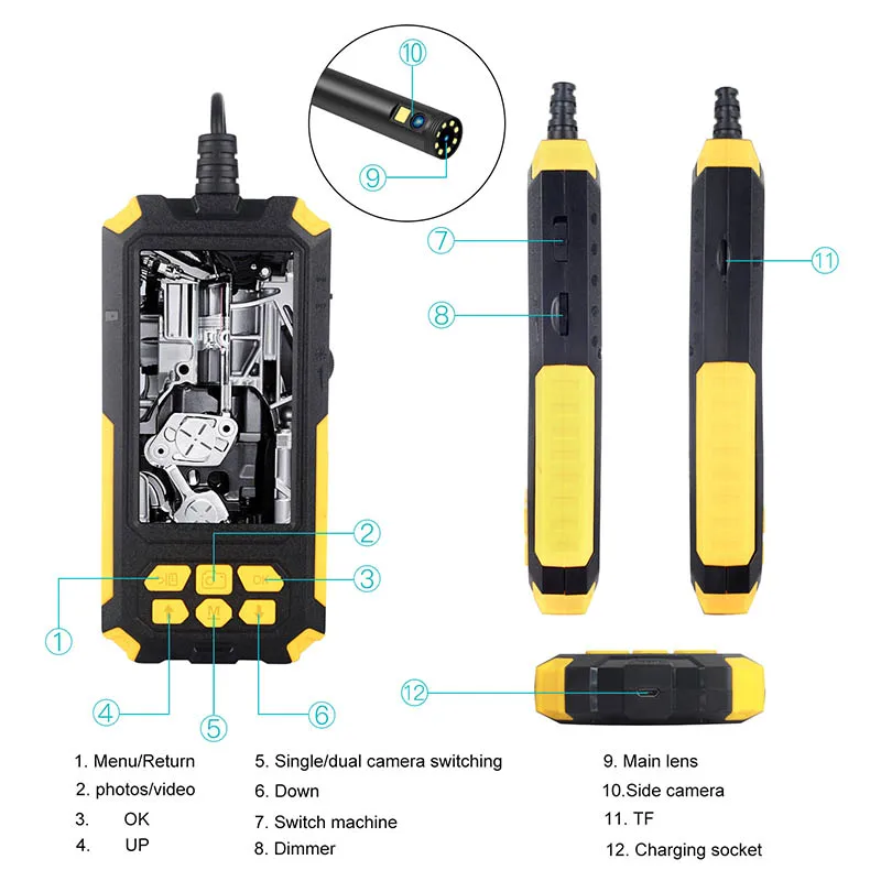 New P50 Handheld Endoscope 1080P 4.5 Inch Screen Portable Dual Lens 9 Led Endoscope Inspection Camera IP67 Snake Camera