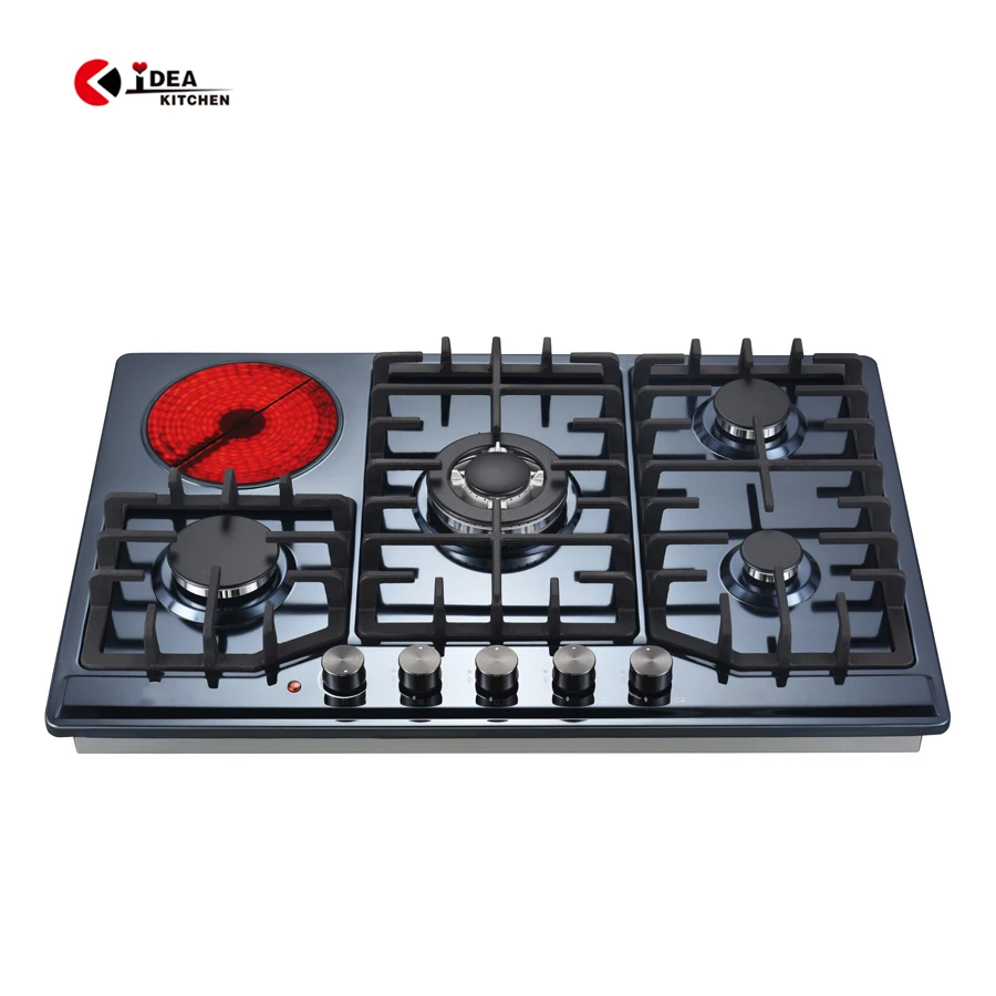 IDEA Kitchen Appliances 5 Burner Built In Electric And Gas Hob Stove Gas Cooker Cooktop Household Stainless Steel Gas Stove