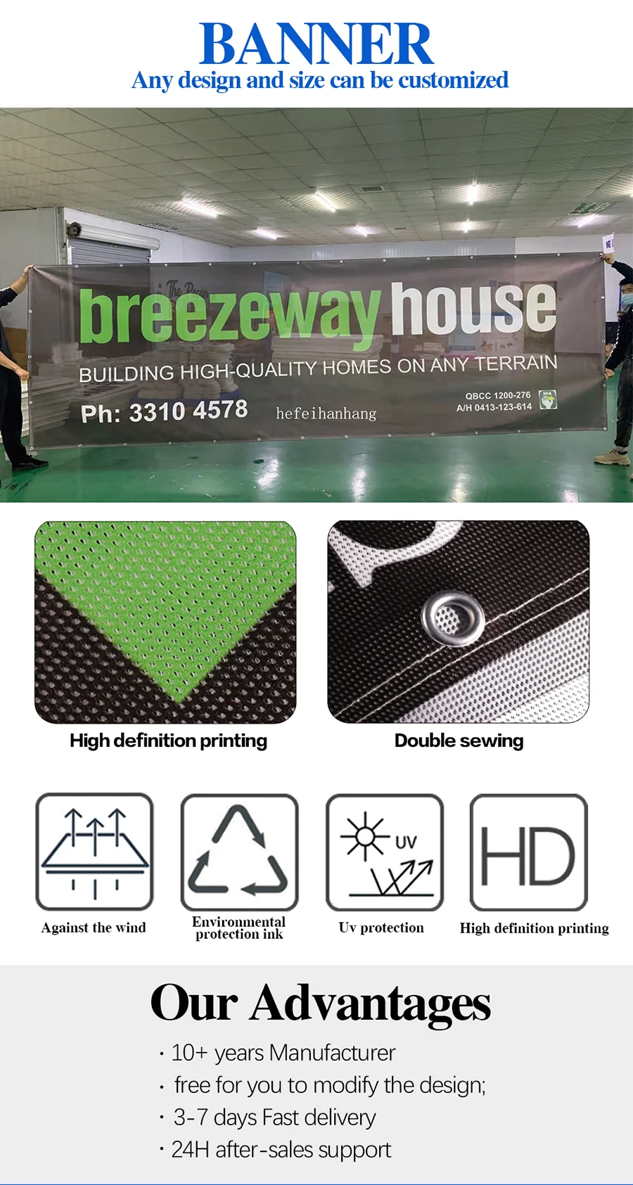 Outdoor custom digital printing UV resistance waterproof advertising polyester fabric pvc vinyl mesh fence fabric banner