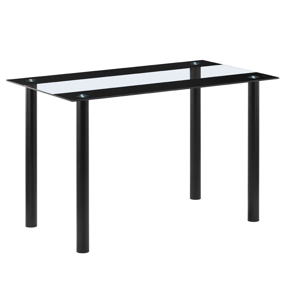 Modern Tempered Glass Black Dining Table Simple Rectangular Metal Table Legs Living Room Kitchen Table For 4 or 6 chairs
