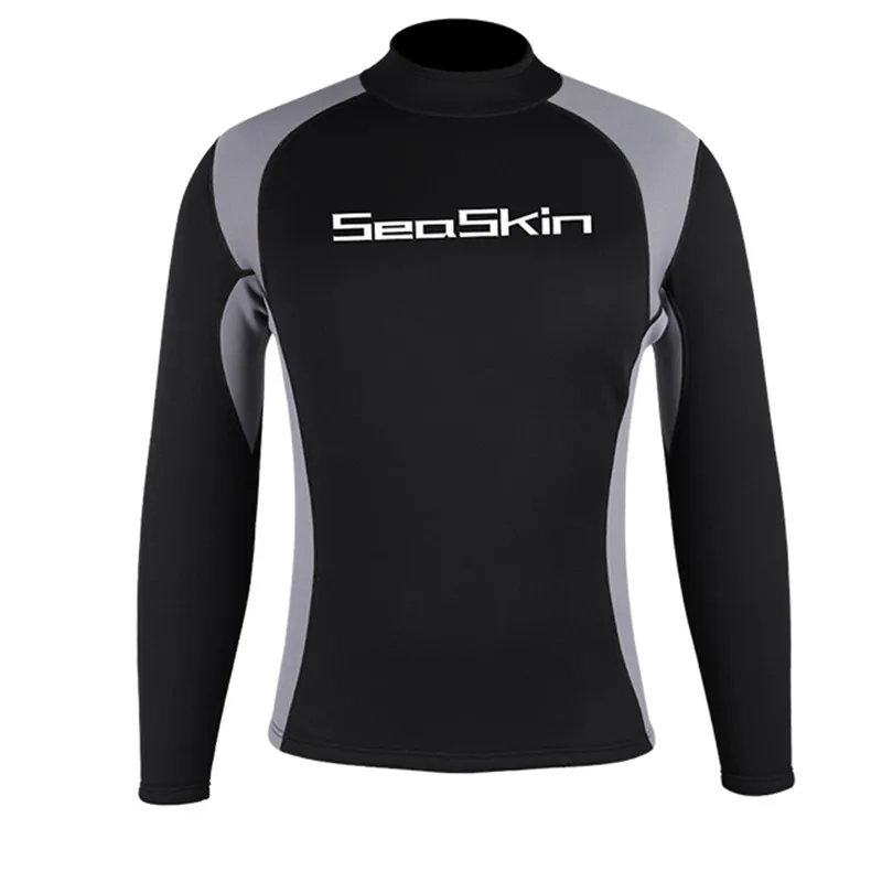 Seaskin Mens 2mm 3mm Super Flex Neoprene Zipless Long Sleeve Wetsuit Top for Diving