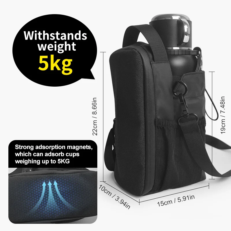 Custom logo waterproof nylon zipper magnet phone crossbody pouch fitness 40oz water bottle holder magnetic gym bag with strap