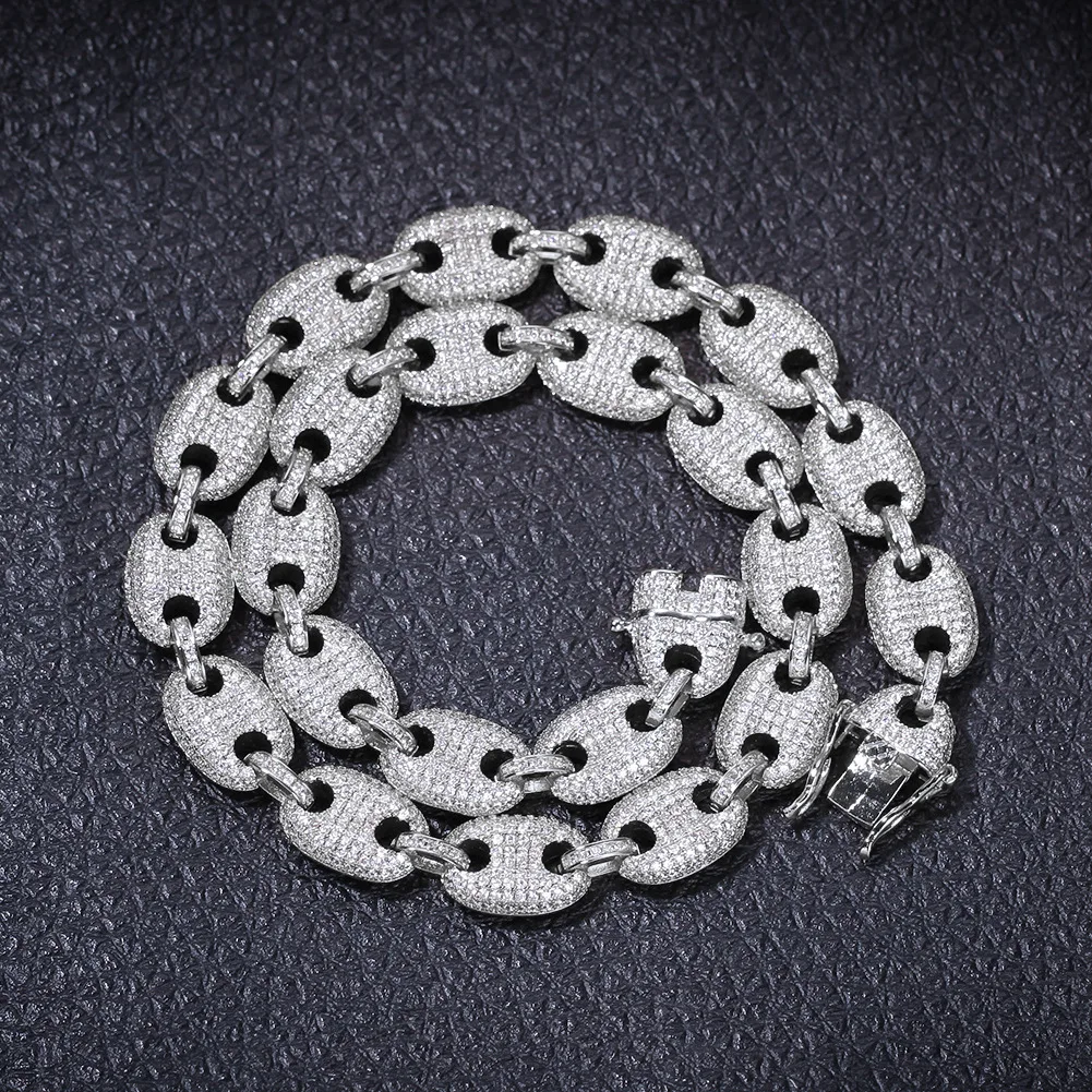 Luxury Hip Hop Men Women H Necklace Micro Paved CZ Iced Out Diamond Bling Coffee Bean Link Chain