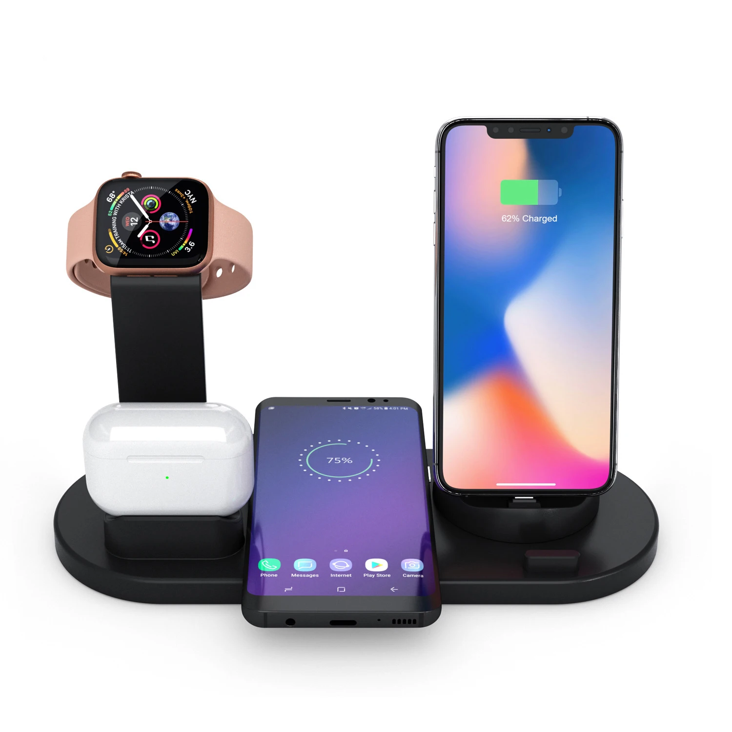 10 Вт Qi Беспроводное зарядное устройство док-станция 4 в 1 для Apple Airpods Micro USB Type C подставка Быстрая зарядка телефона
