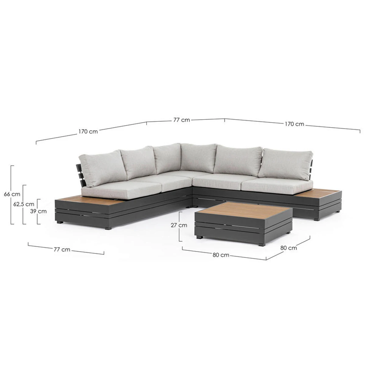 AJUNION Luxury Modular Sofa Outdoor Furniture Set Aluminum Wood Sectional Sofa Set Commercial Hotel Villa Lounge Sofa Garden Set