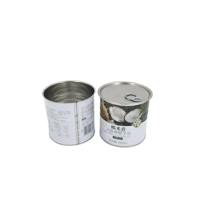 Custom Brand 500ml Tinplate Round Coconut Oil Can 0.5KG Food Oil Canning With EOE