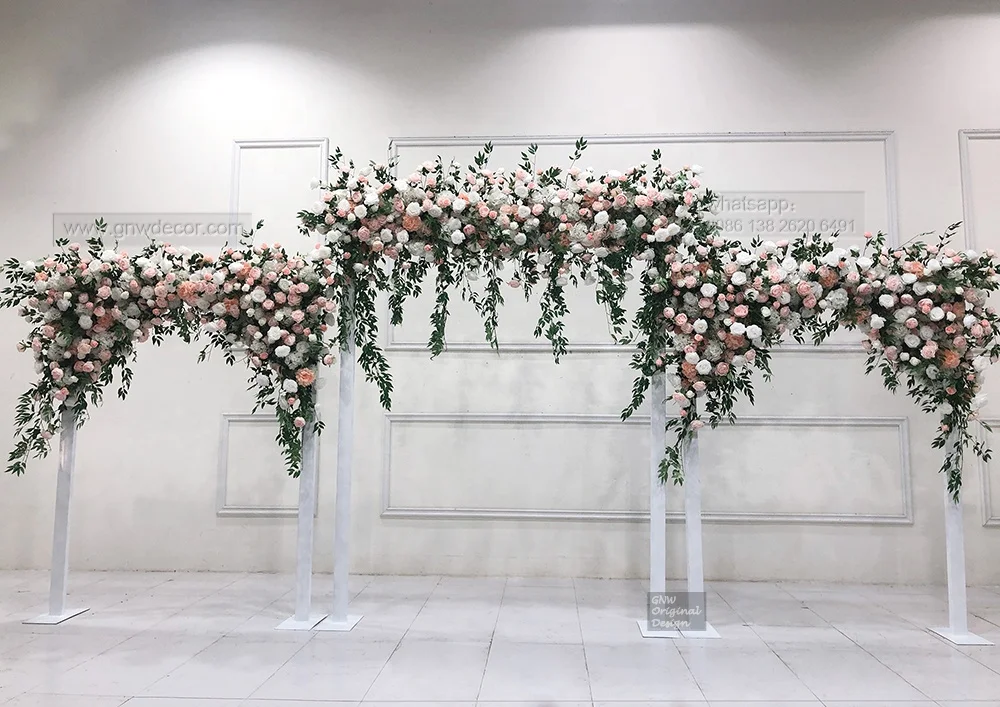 GNW,Hot Sale Wholesale Decorative Silk Flower Supplies Artificial Roses Events Wedding Heart Shaped Frame Backdrop
