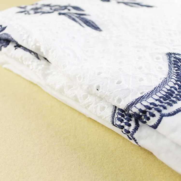 Two color Womens Home Textile Fabric Geometric Pattern Cotton Perforated Embroidered fabric