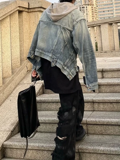 AFTX47 quality casual outdoor jacket two piece hoodies new style hem denim jackets with hood
