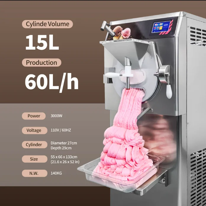15L Cylinder tasty gelato machine hard ice cream machine/horizontal continuous batch freezer
