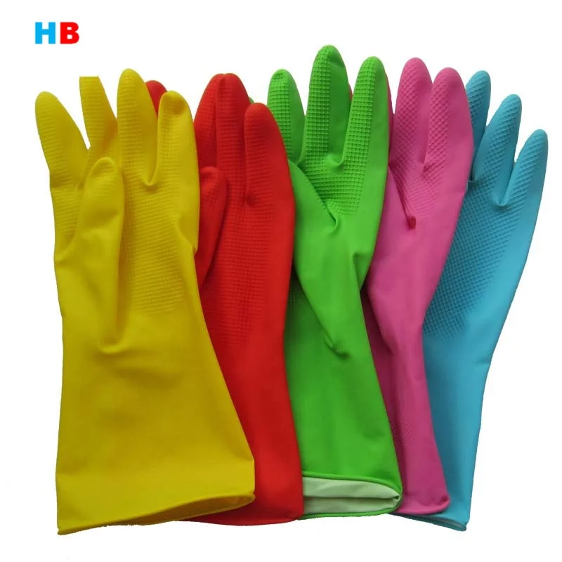55g latex kitchen glove guangzhou dish washing supplier rubber blue red glove heat resistant waterproof yellow safety work glove