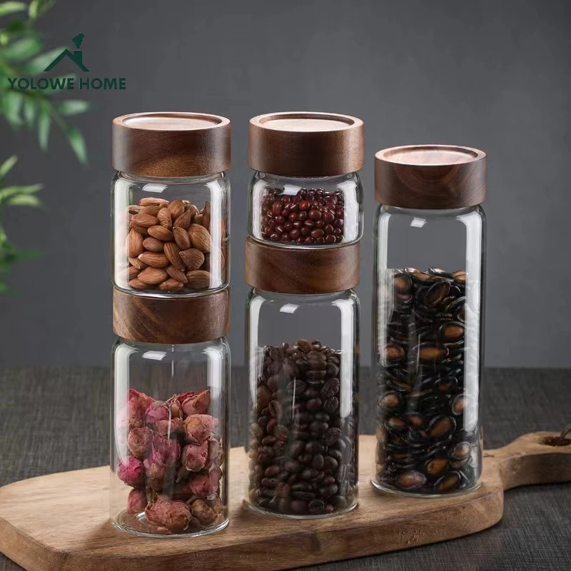 YOLOWE HOME Modern Design Airtight Glass Jars with Screw Lids Food Storage Containers Candy Coffee Party Foods Kitchen Storage