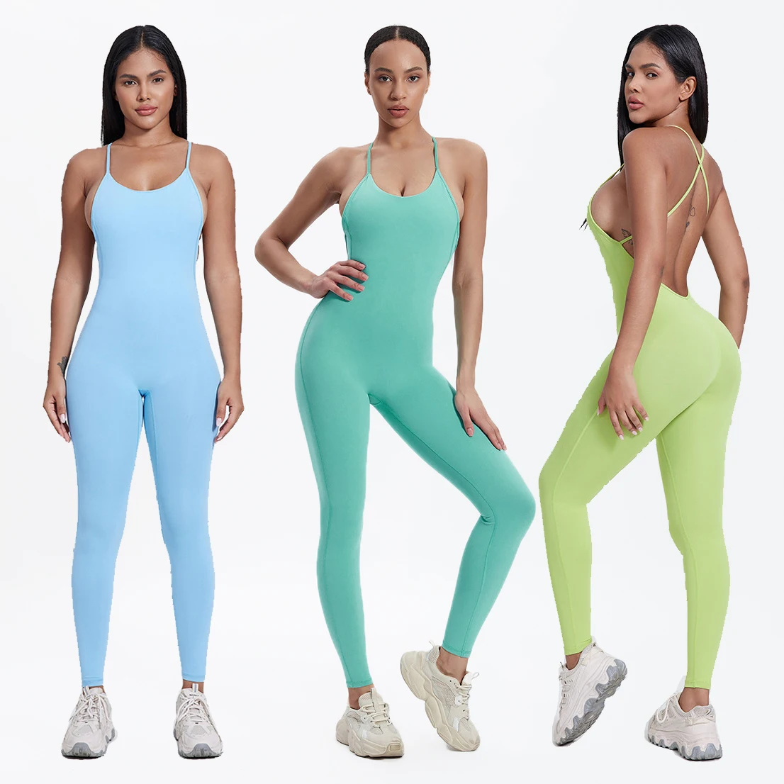 Cross Back Spaghetti Strap One Piece Set Women Lightweight Sportswear Fitness Yoga Bodycon Jumpsuits