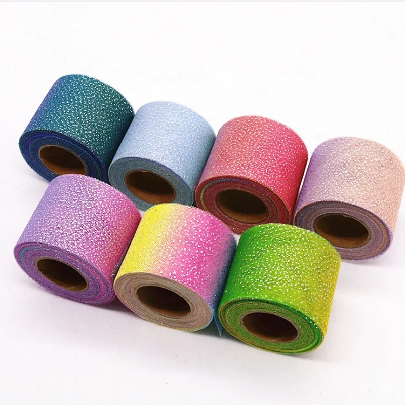25 Yard Rainbow Glitter Tulle Spool  6 cm Print Mesh Tulle Roll For DIY Party