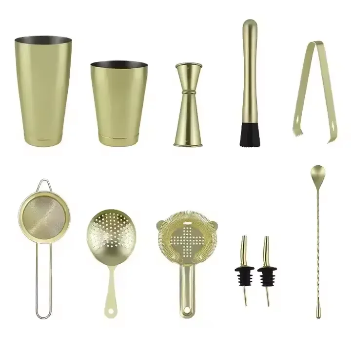 Factory Wholesale 11-piece Matte Gold Stainless Steel Cocktail Shaker set