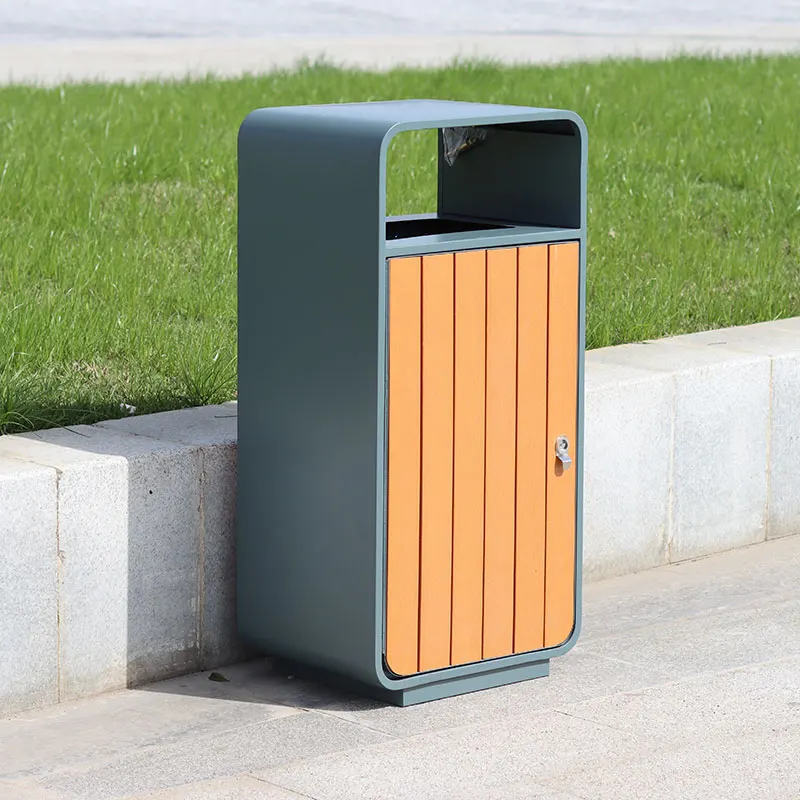 Public outdoor street  bin waste garbage waterproof plastic wood trash bin trash can