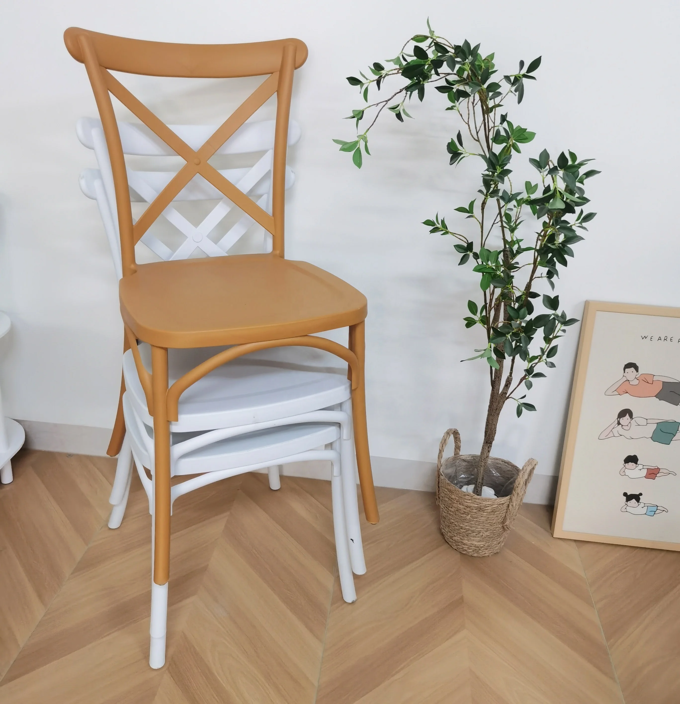 High Quality Banquet Wedding Indoor Outdoor white Stackable plastic Resin Cross Back Chair event party x back dining chair
