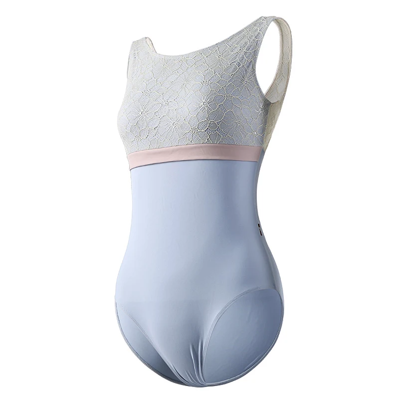 Hot Selling Contract Color Round Collar Lace Ballet Dance Leotard Simple Style Gymnastic Wear Fashionable