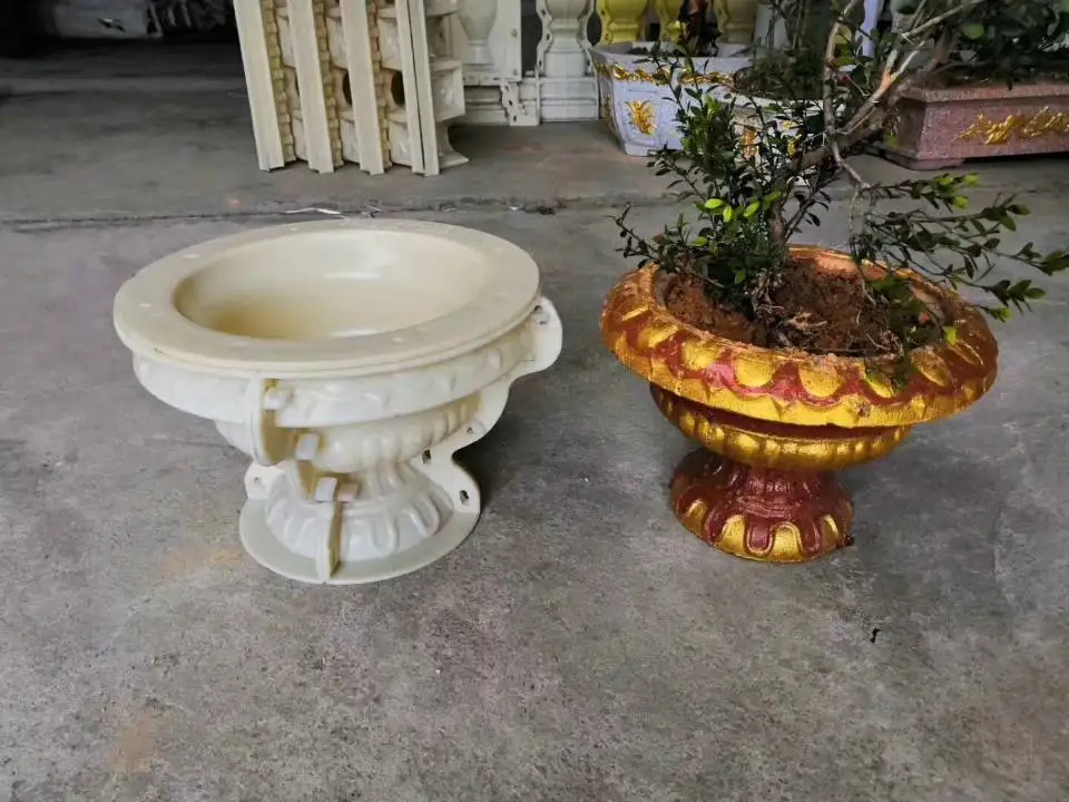 RF concrete big flower pot silicone moulds precast fibreglass planter pot moulds