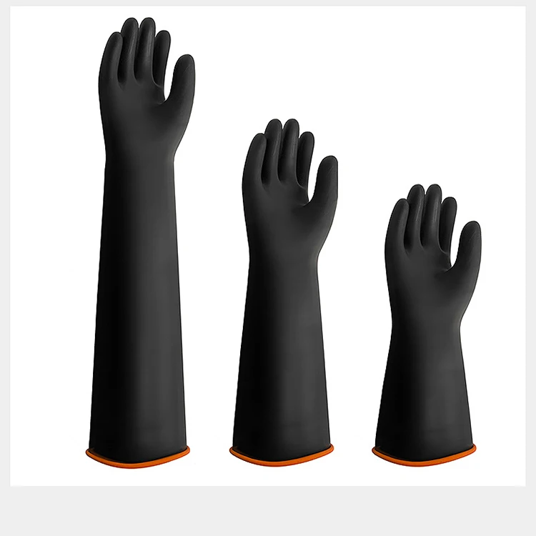 Black XL Waterproof Safety Industrial Work Gloves Acid Alkali Oil Chemical Resistant Anti-Slip Natural Rubber Latex EN388