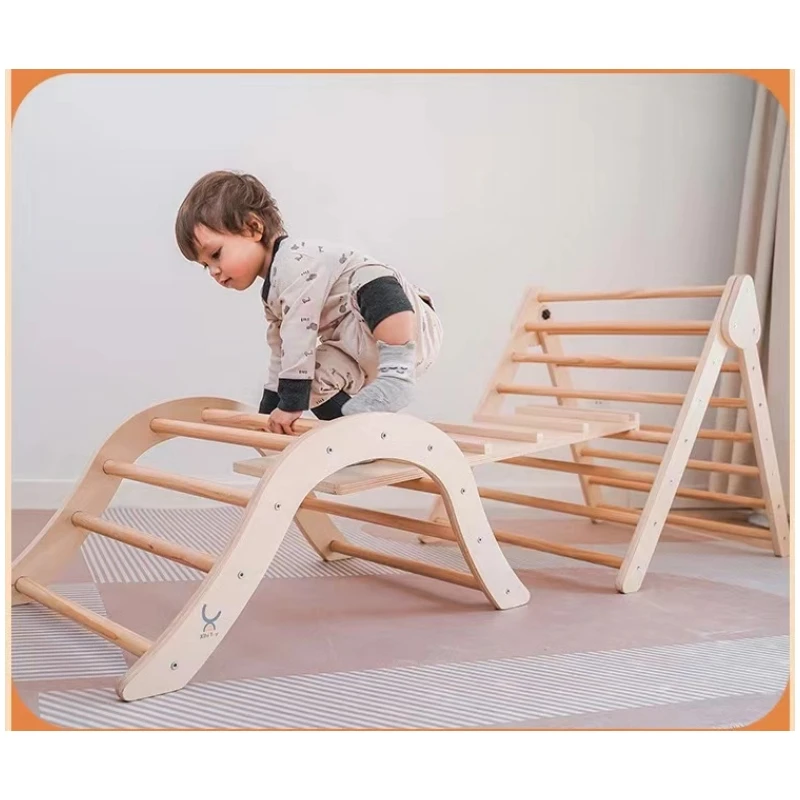 Modern Design Foldable Wooden Indoor Playground Triangle Ladder with Ramp Sliding for School and Hospital Use