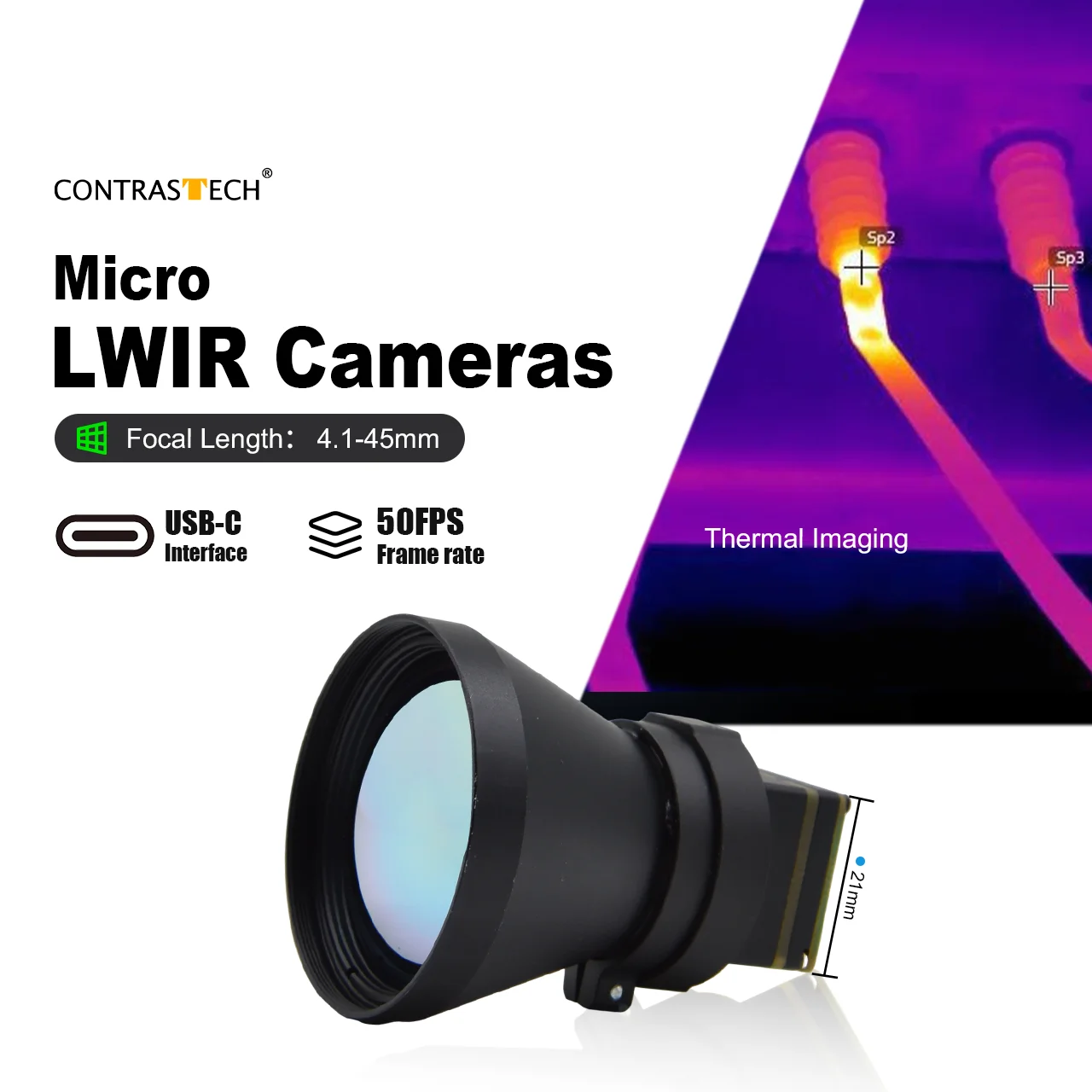 Vibration and Shock Resistant 640 x 512 Radiometric 1.0-8.0X 35mm 55mm Focal Length High-Resolution Science Grade LWIR Camera
