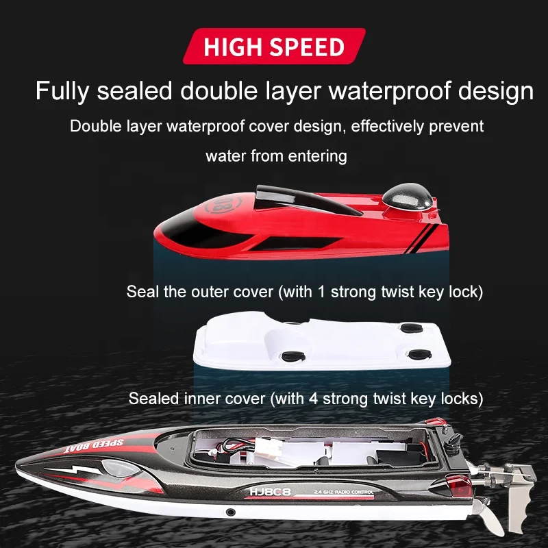 Amiqi Hj808 Hot Sale 2.4G Premium Quality Rc Boat 25Km/H High Speed Remote Control Racing Ship Water Speed Boat Model Toy