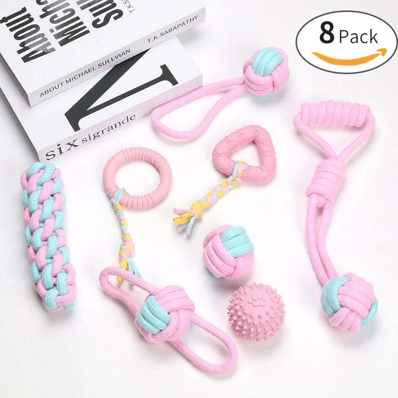 Whole Pink TPR Rope Dog Toys Durable Cotton Rope Dog Toys 10 Pack Gift Set Free Assortment Pet Chew Toy Set