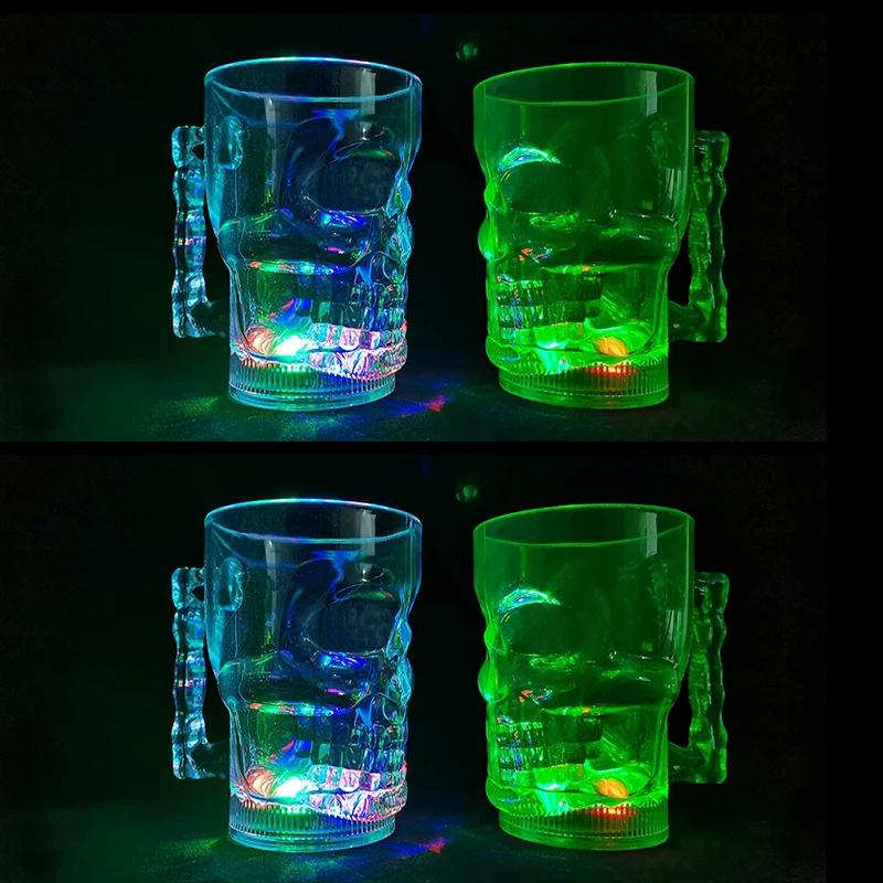 LED Light Up Skull Beer Mug Clear Halloween Cups Plastic Skull Shot Glass Drinking Cups for Halloween Party and Event