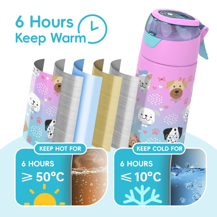 Детская мультяшная печатная бутылка для воды из нержавеющей стали с распылителем тумана