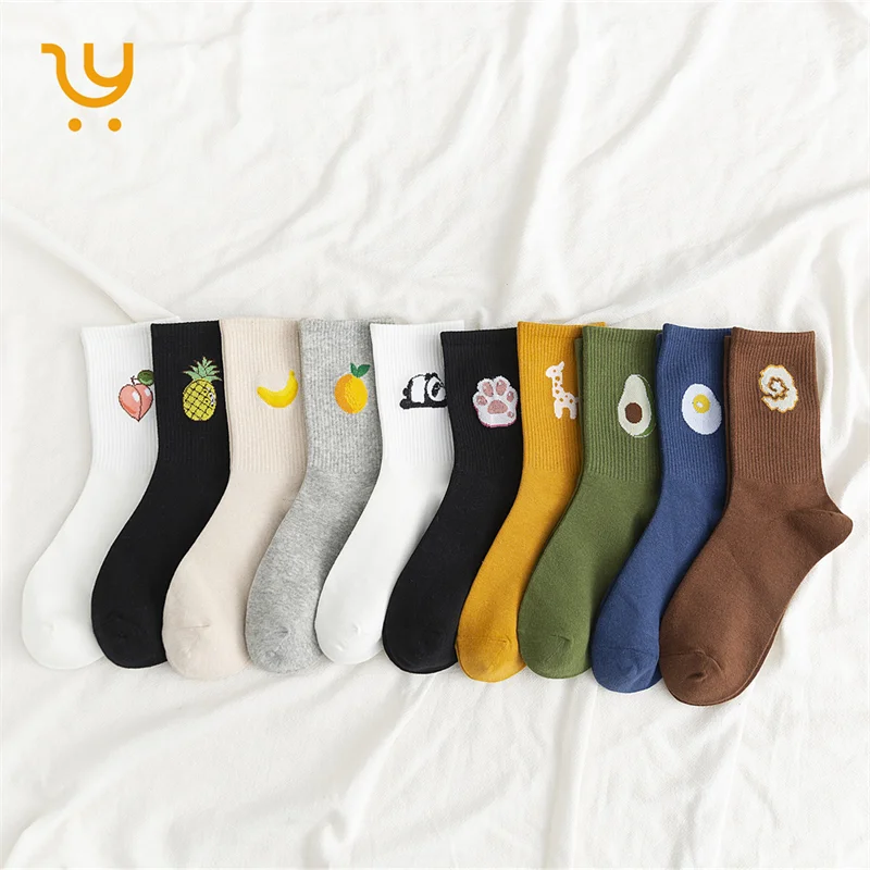 Custom Oem Packing Box Pack Funny Women Mens Unisex Colorful Fruit Avocado Ladies Cotton Socks Sox Crew Dress Socks Stock