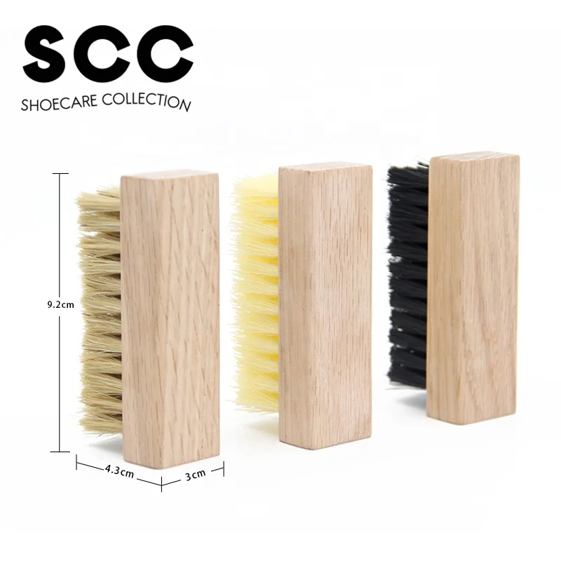 Factory Wholesale Custom LOGO Oka Wooden Hard pp hair medium plastic hair soft pig hair brush sneaker Shoe Cleaning Brush