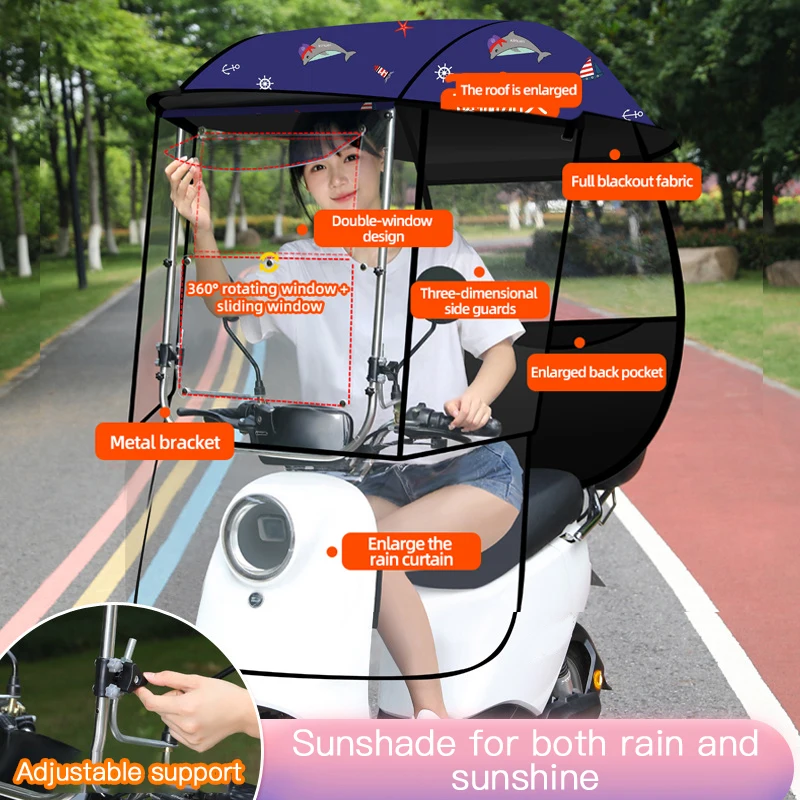 Best Seller New Poncho Electric Vehicle Polyester Sun Shade Rain Cover Motor Motorbike Scooter Motorcycle Umbrella