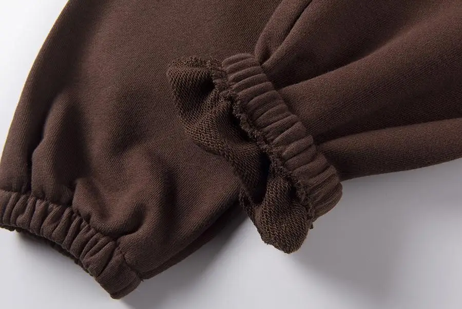 designer thick streetwear wide leg men no drawstring brown unisex heavyweight 100% cotton custom logo puff print sweatpants