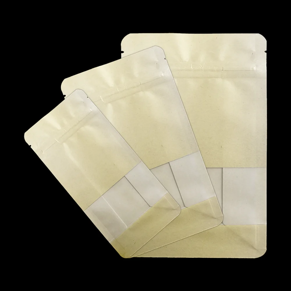 Self Seal kraft paper clear window Mylar Bag Dried Fruit Tea  Custom  candy Smell Proof gummy  packaging   3.5g mylar bag