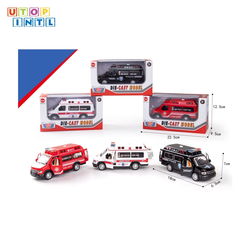 2020 new model pull back diecast toy vehicles alloy car fire fighting truck /ambulance /police car