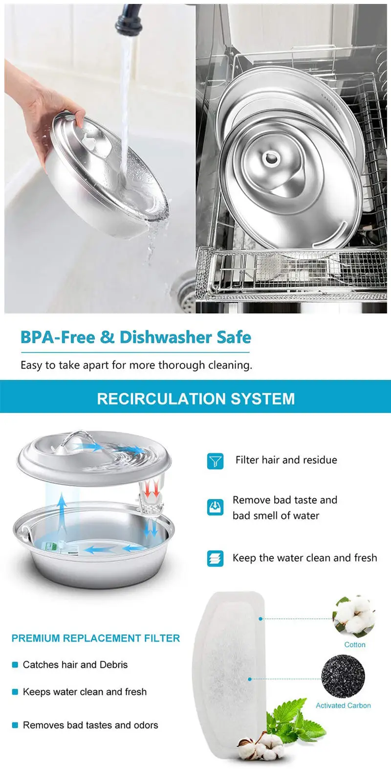 2022  Pets drinking water fountain, oem logo design source factory price cat dog water fountain with filters for pet drinking