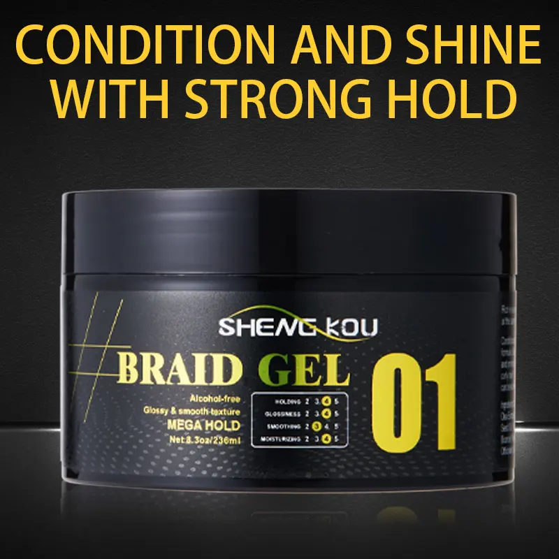 Custom logo private label medium to extreme hold olive oil alcohol-free condition curly braid gel for braiding hair