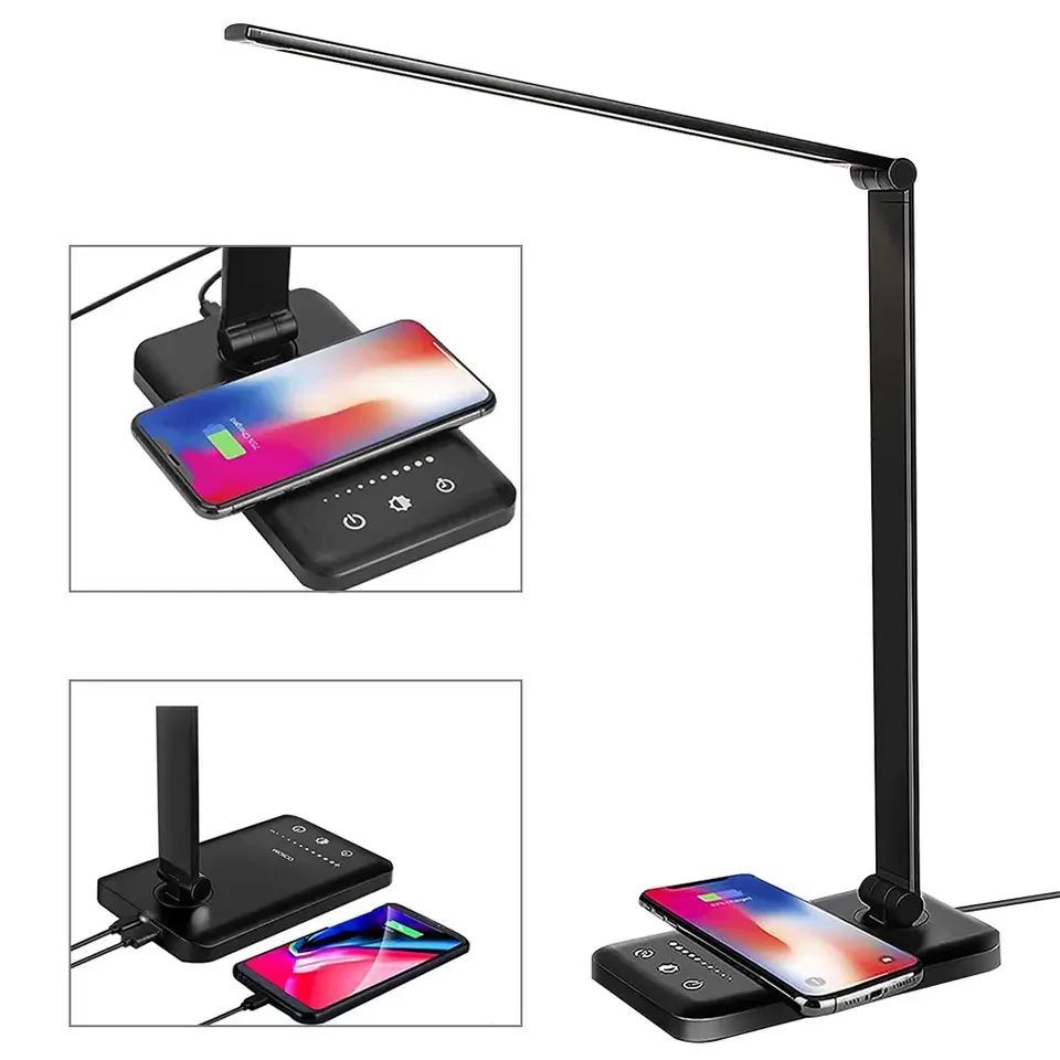 LDNIO Eye-Caring LED Table Lamp With USB Port Dimming Desk Lamp Cellphone Power Bank Fast Wireless Charger Desk Lamp