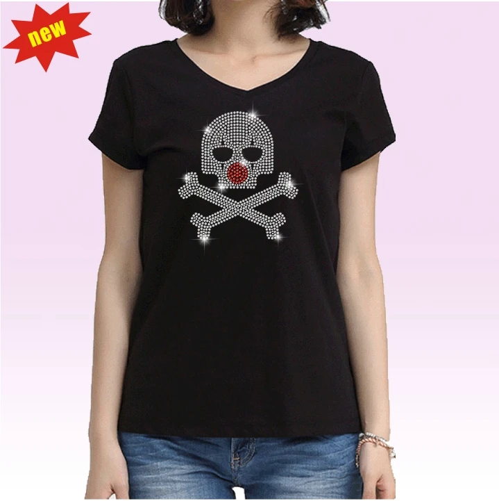 Custom fashionable DMC shinny strong glue Rhinestones skull motifs skull design Clothing Accessories