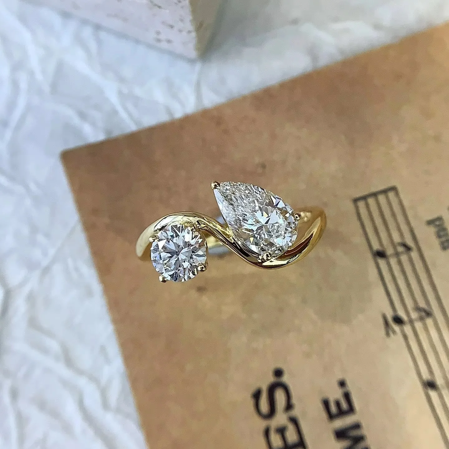 Ювелирные изделия 9K/14K/18K позолоченное кольцо 18K желтое золото лабораторное выращенное бриллиантовое двухкаменное обручальное
