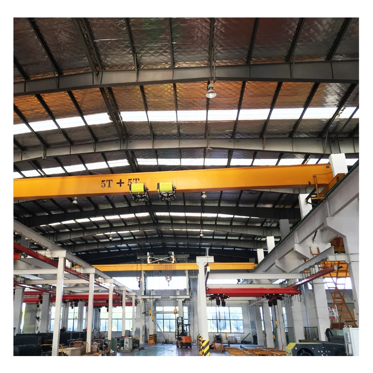 Hot sale 5ton + 5 ton single girder beam overhead bridge crane with double electric hoist and smart Anti-sway device in workshop