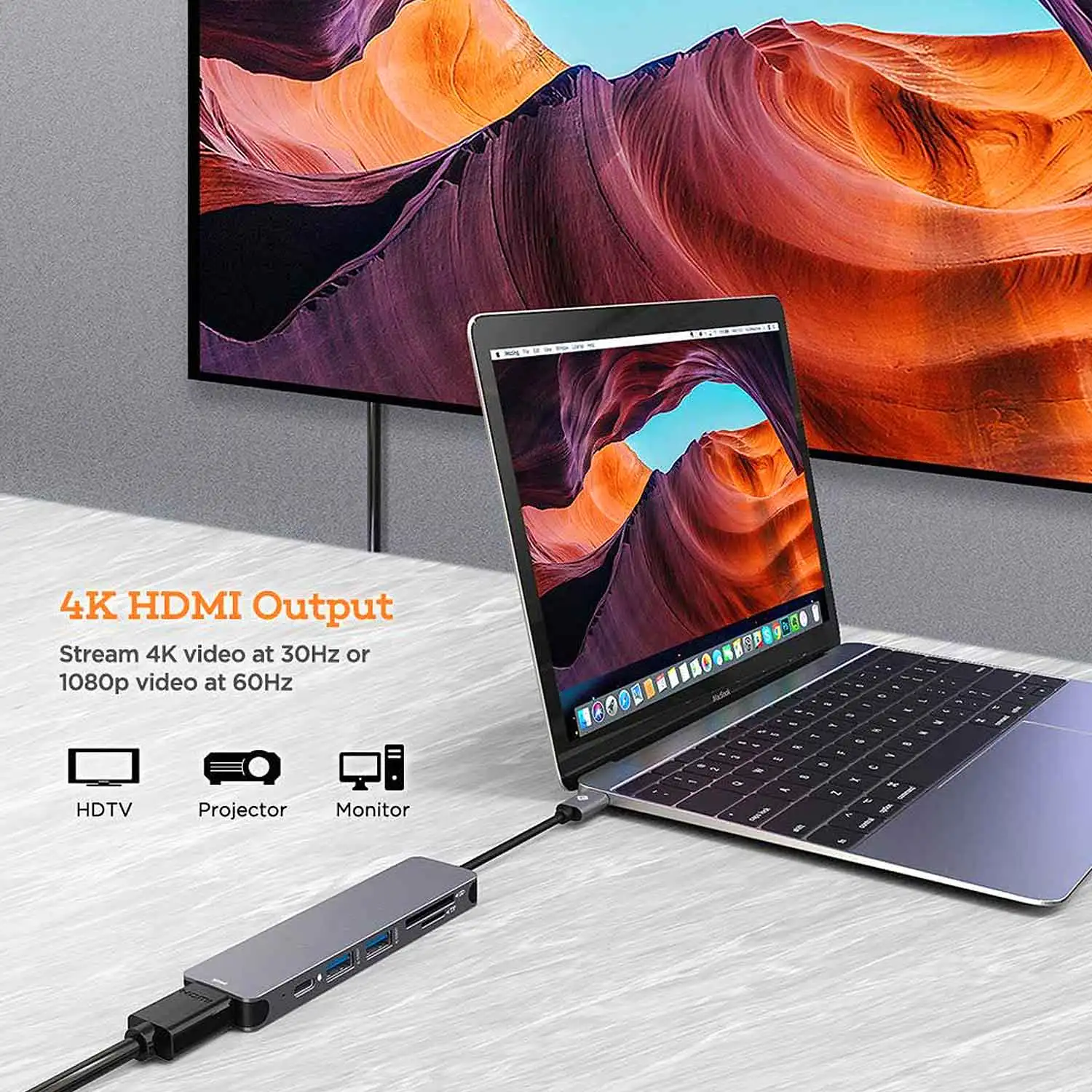 Pixlink High quality 6 in 1 Type-C Hub Multiport Dock Station with 4K HDTV USB3.0 RJ SDTF USB-C PD Charging Adapter 6 ports USB C Hubs