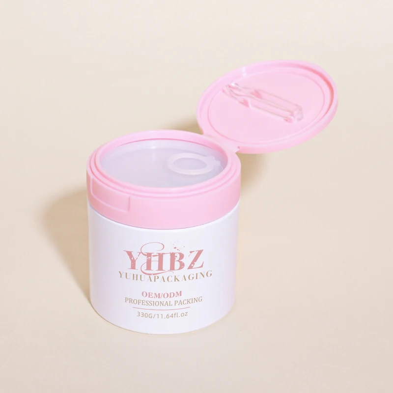 Custom Empty 270g 330g 360g Cosmetic Clear PET Flip Cap Lid Cream Jar Round Makeup Cotton Skincare Cream Toner Pad Body Salt Jar