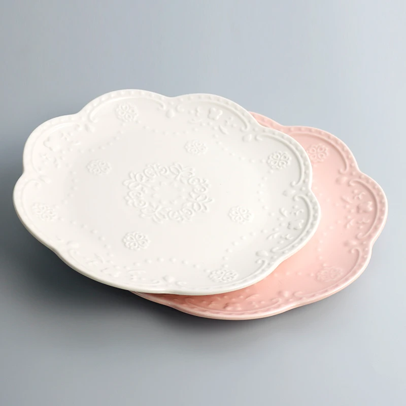 Wholesale Pink Porcelain Dinnerware Big Size Ceramic Charger Plates Wedding