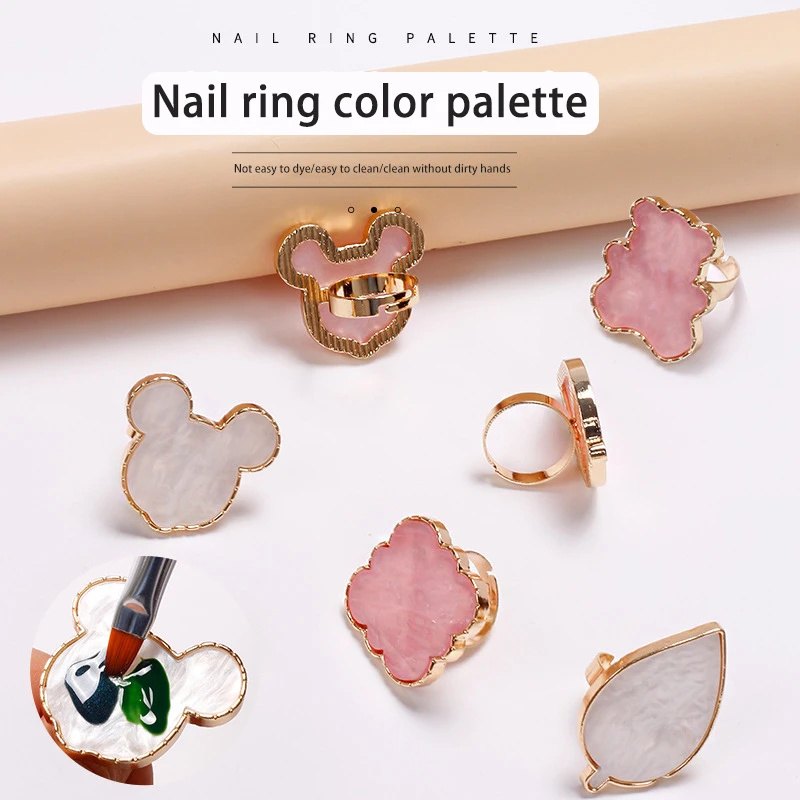 Resin Ring Nail Gel Polish Fashionable Color Mix Palette Nail Art Easy Clean Mini Finger Ring Board Beautiful Marble Manicure