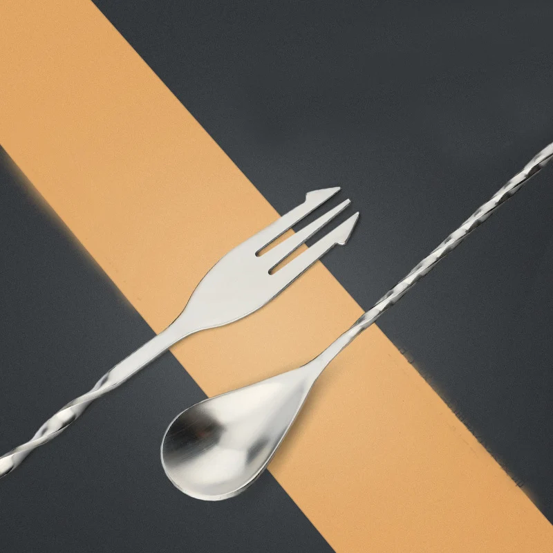 Custom Color Stainless Steel Milk tea coffee spoon Cocktail Mixer stick Ice Spoon with fork Bar Spoon